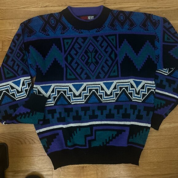 Men's Vintage Today's News Patterned Sweater - Picture 1 of 1